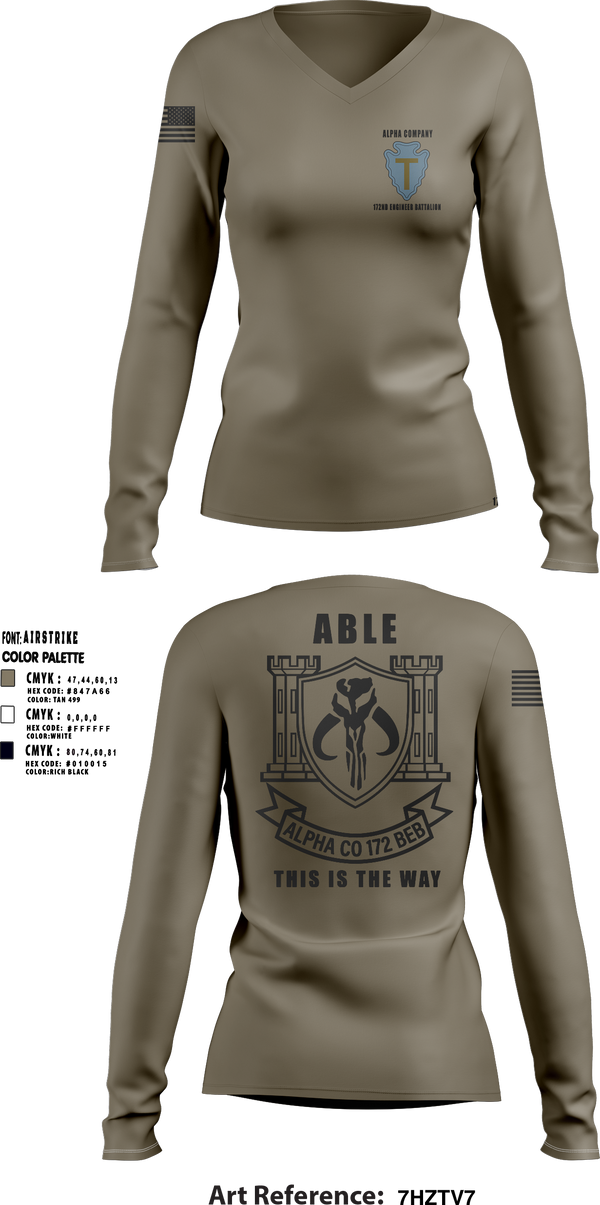 Womens Long Sleeve Vneck Shirt, A Co 172 BEB, National Guard, Teamtime, Team time, sublimation, custom sports apparel, team uniforms, spirit wear, spiritwear, sports uniforms, custom shirts, team store, custom team store, fundraiser sports, apparel fundraiser