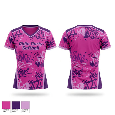 Ridin Durty softball Women's Short Sleeve V-neck Shirt - 1