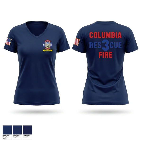 Womens Short Sleeve Vneck Shirt, Columbia Fire Department RESCUE3, Fire Department, Teamtime, Team time, sublimation, custom sports apparel, team uniforms, spirit wear, spiritwear, sports uniforms, custom shirts, team store, custom team store, fundraiser sports, apparel fundraiser