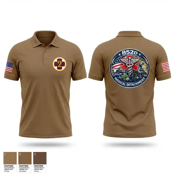 Short Sleeve Performance Polo, 852D Medical Detachment, Army, Teamtime, Team time, sublimation, custom sports apparel, team uniforms, spirit wear, spiritwear, sports uniforms, custom shirts, team store, custom team store, fundraiser sports, apparel fundraiser