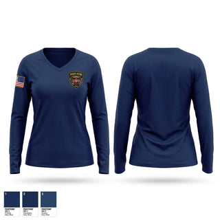 Womens Long Sleeve Vneck Shirt, Clovis Police Department, Police, Teamtime, Team time, sublimation, custom sports apparel, team uniforms, spirit wear, spiritwear, sports uniforms, custom shirts, team store, custom team store, fundraiser sports, apparel fundraiser