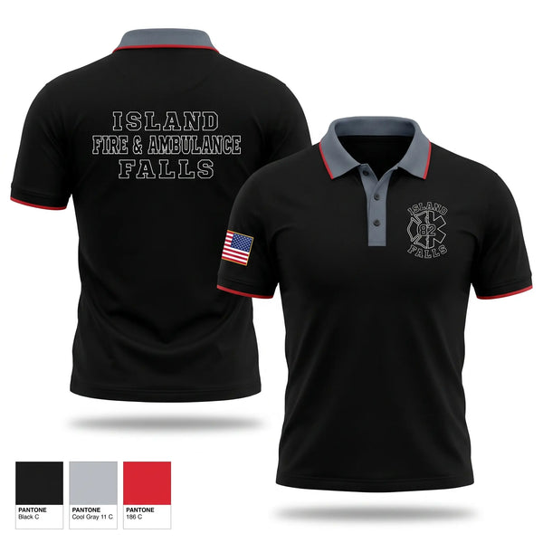 Short Sleeve Performance Polo, Island Falls Fire & Ambulance, Fire Department, Teamtime, Team time, sublimation, custom sports apparel, team uniforms, spirit wear, spiritwear, sports uniforms, custom shirts, team store, custom team store, fundraiser sports, apparel fundraiser