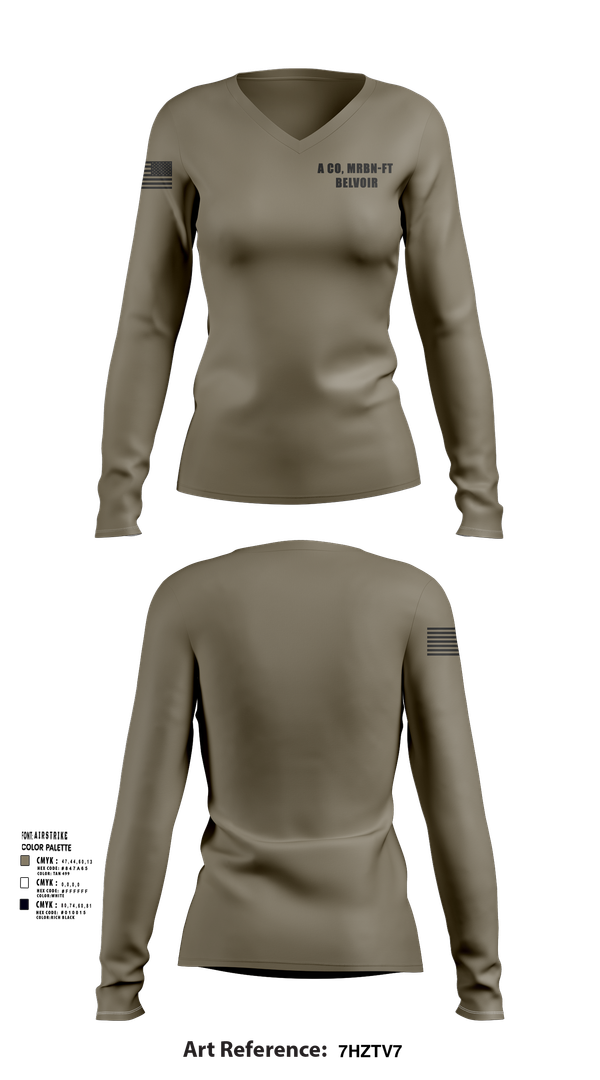 Womens Long Sleeve Vneck Shirt, A CO, MRBN-FT BELVOIR, , Teamtime, Team time, sublimation, custom sports apparel, team uniforms, spirit wear, spiritwear, sports uniforms, custom shirts, team store, custom team store, fundraiser sports, apparel fundraiser