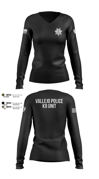 Womens Long Sleeve Vneck Shirt, Vallejo PD K9 Unit, , Teamtime, Team time, sublimation, custom sports apparel, team uniforms, spirit wear, spiritwear, sports uniforms, custom shirts, team store, custom team store, fundraiser sports, apparel fundraiser