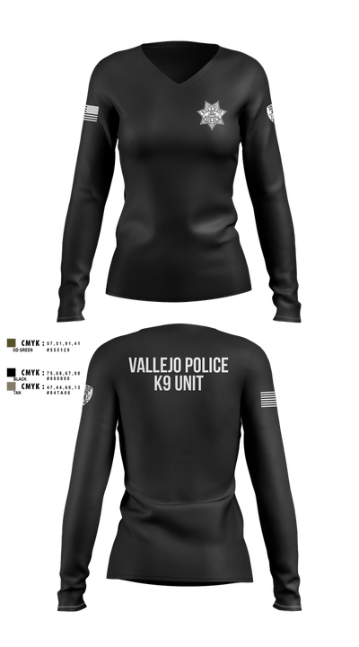 Vallejo PD K9 Unit 19509395 Women's Long Sleeve V-neck Shirt - 100