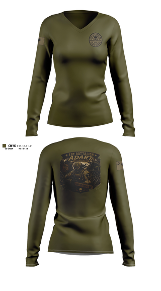 Womens Long Sleeve Vneck Shirt, 1st Battalion, National Guard, Teamtime, Team time, sublimation, custom sports apparel, team uniforms, spirit wear, spiritwear, sports uniforms, custom shirts, team store, custom team store, fundraiser sports, apparel fundraiser