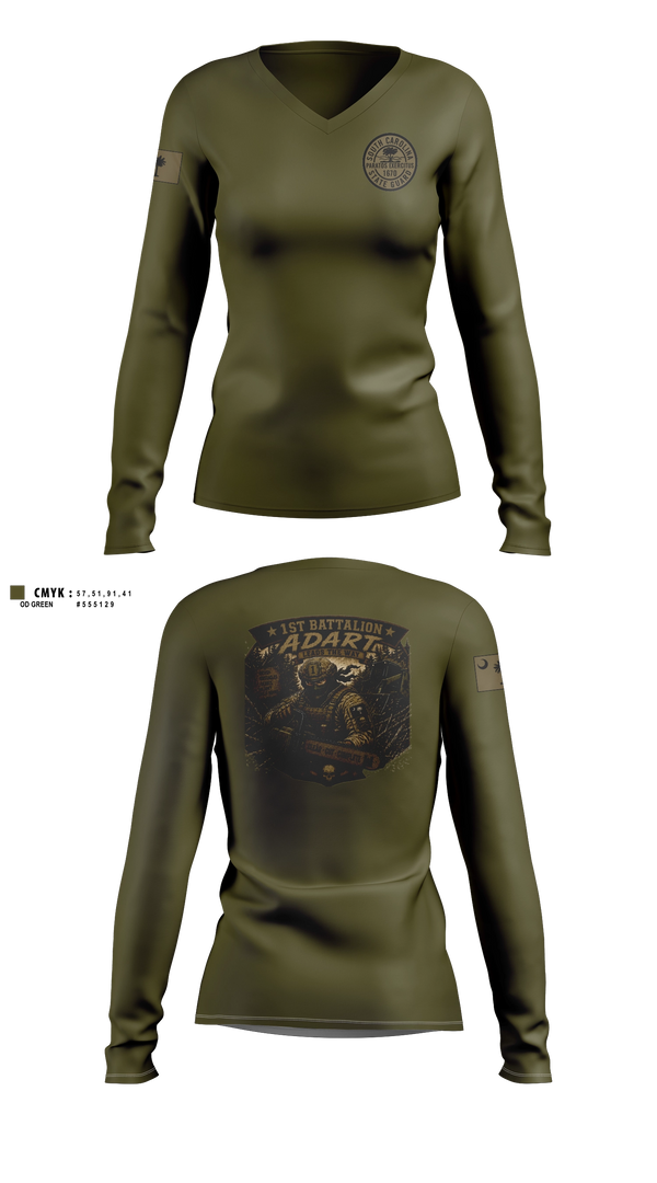 Womens Long Sleeve Vneck Shirt, 1st Battalion, National Guard, Teamtime, Team time, sublimation, custom sports apparel, team uniforms, spirit wear, spiritwear, sports uniforms, custom shirts, team store, custom team store, fundraiser sports, apparel fundraiser