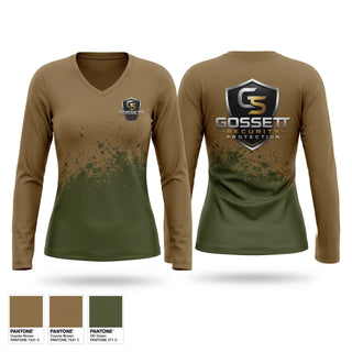 Womens Long Sleeve Vneck Shirt, Gossett security protection, , Teamtime, Team time, sublimation, custom sports apparel, team uniforms, spirit wear, spiritwear, sports uniforms, custom shirts, team store, custom team store, fundraiser sports, apparel fundraiser