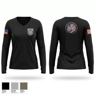 Womens Long Sleeve Vneck Shirt, Indian River County Sheriff’s Office Corrections, Police, Teamtime, Team time, sublimation, custom sports apparel, team uniforms, spirit wear, spiritwear, sports uniforms, custom shirts, team store, custom team store, fundraiser sports, apparel fundraiser