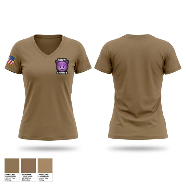 Womens Short Sleeve Vneck Shirt, Demon PLT, Army, Teamtime, Team time, sublimation, custom sports apparel, team uniforms, spirit wear, spiritwear, sports uniforms, custom shirts, team store, custom team store, fundraiser sports, apparel fundraiser