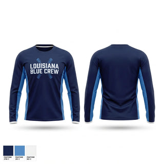 Long Sleeve Performance Shirt, Louisiana Blue Crew, Baseball, Teamtime, Team time, sublimation, custom sports apparel, team uniforms, spirit wear, spiritwear, sports uniforms, custom shirts, team store, custom team store, fundraiser sports, apparel fundraiser