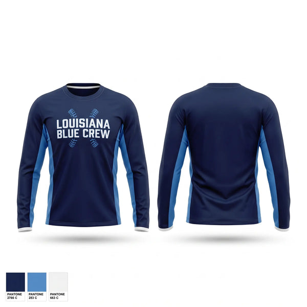 Long Sleeve Performance Shirt, Louisiana Blue Crew, Baseball, Teamtime, Team time, sublimation, custom sports apparel, team uniforms, spirit wear, spiritwear, sports uniforms, custom shirts, team store, custom team store, fundraiser sports, apparel fundraiser