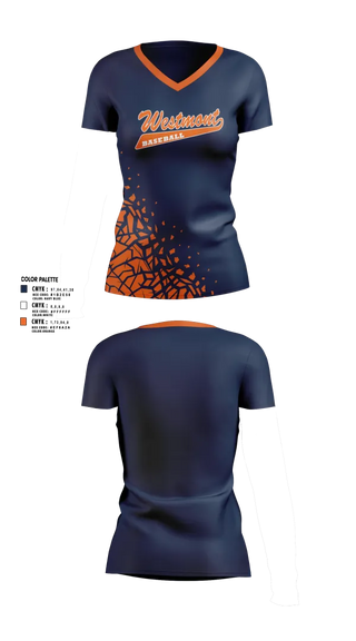 Womens Short Sleeve Vneck Shirt, Westmont Youth Baseball, Baseball, Teamtime, Team time, sublimation, custom sports apparel, team uniforms, spirit wear, spiritwear, sports uniforms, custom shirts, team store, custom team store, fundraiser sports, apparel fundraiser