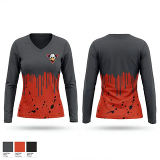 Womens Long Sleeve Vneck Shirt, Ducks, Softball, Teamtime, Team time, sublimation, custom sports apparel, team uniforms, spirit wear, spiritwear, sports uniforms, custom shirts, team store, custom team store, fundraiser sports, apparel fundraiser