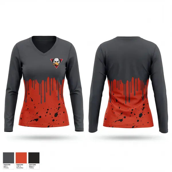 Womens Long Sleeve Vneck Shirt, Ducks, Softball, Teamtime, Team time, sublimation, custom sports apparel, team uniforms, spirit wear, spiritwear, sports uniforms, custom shirts, team store, custom team store, fundraiser sports, apparel fundraiser