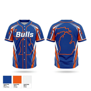 Full Button Baseball Jersey, Bulls, Baseball, Teamtime, Team time, sublimation, custom sports apparel, team uniforms, spirit wear, spiritwear, sports uniforms, custom shirts, team store, custom team store, fundraiser sports, apparel fundraiser