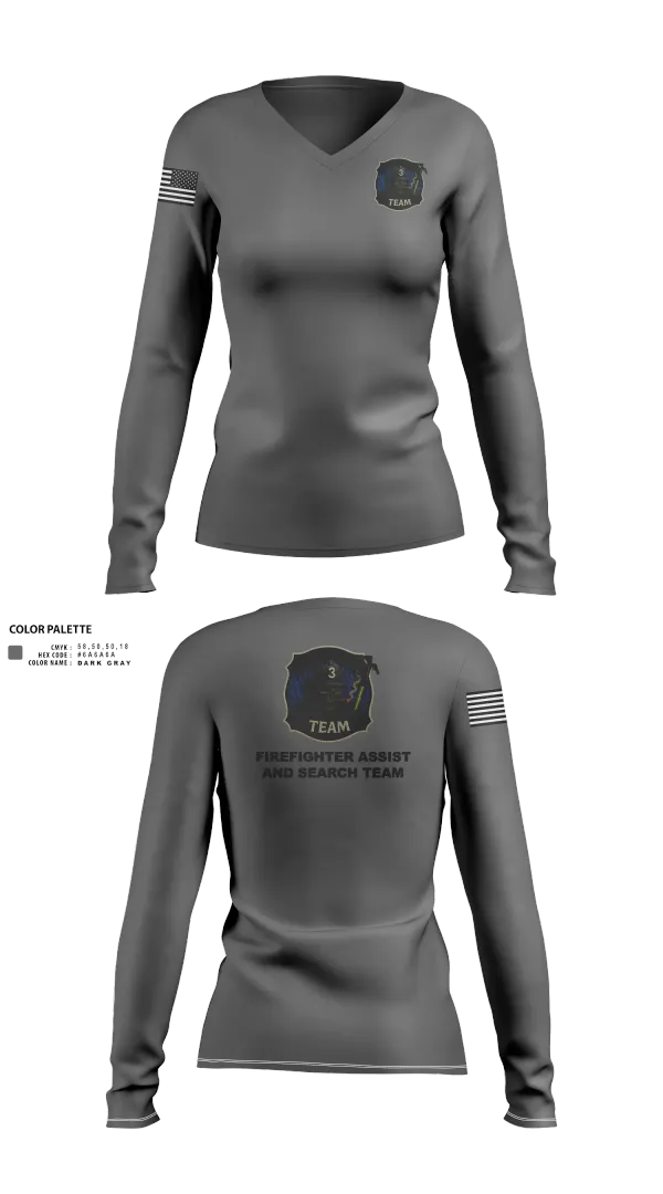 Womens Long Sleeve Vneck Shirt, District 3 Fast, Fire Department, Teamtime, Team time, sublimation, custom sports apparel, team uniforms, spirit wear, spiritwear, sports uniforms, custom shirts, team store, custom team store, fundraiser sports, apparel fundraiser