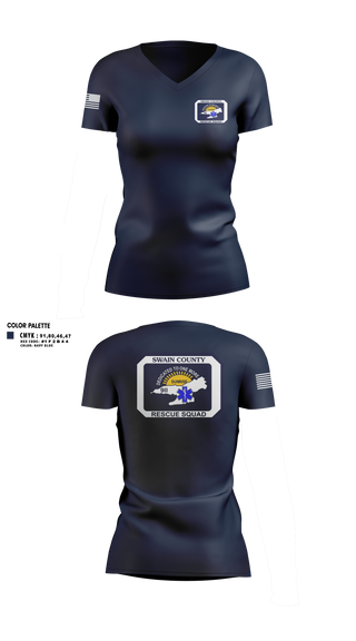 Womens Short Sleeve Vneck Shirt, Swain county rescue squad, EMS/EMT, Teamtime, Team time, sublimation, custom sports apparel, team uniforms, spirit wear, spiritwear, sports uniforms, custom shirts, team store, custom team store, fundraiser sports, apparel fundraiser
