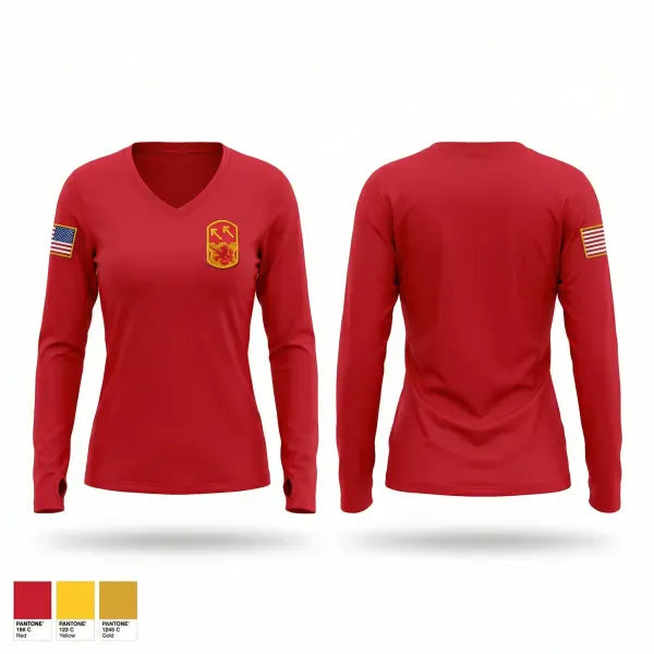 Womens Long Sleeve Vneck Shirt, 94th AAMDC, Army, Teamtime, Team time, sublimation, custom sports apparel, team uniforms, spirit wear, spiritwear, sports uniforms, custom shirts, team store, custom team store, fundraiser sports, apparel fundraiser