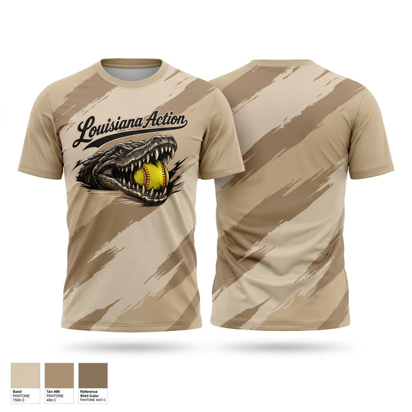 Short Sleeve Performance Shirt, Louisiana Action, Softball, Teamtime, Team time, sublimation, custom sports apparel, team uniforms, spirit wear, spiritwear, sports uniforms, custom shirts, team store, custom team store, fundraiser sports, apparel fundraiser