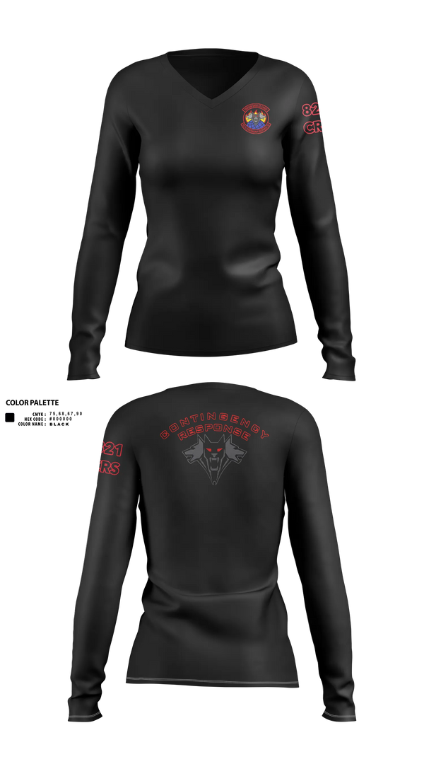 Womens Long Sleeve Vneck Shirt, 821 CRS, Air Force, Teamtime, Team time, sublimation, custom sports apparel, team uniforms, spirit wear, spiritwear, sports uniforms, custom shirts, team store, custom team store, fundraiser sports, apparel fundraiser