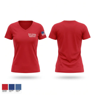 Womens Short Sleeve Vneck Shirt, Rawls Springs Volunteer Fire Department, Fire Department, Teamtime, Team time, sublimation, custom sports apparel, team uniforms, spirit wear, spiritwear, sports uniforms, custom shirts, team store, custom team store, fundraiser sports, apparel fundraiser