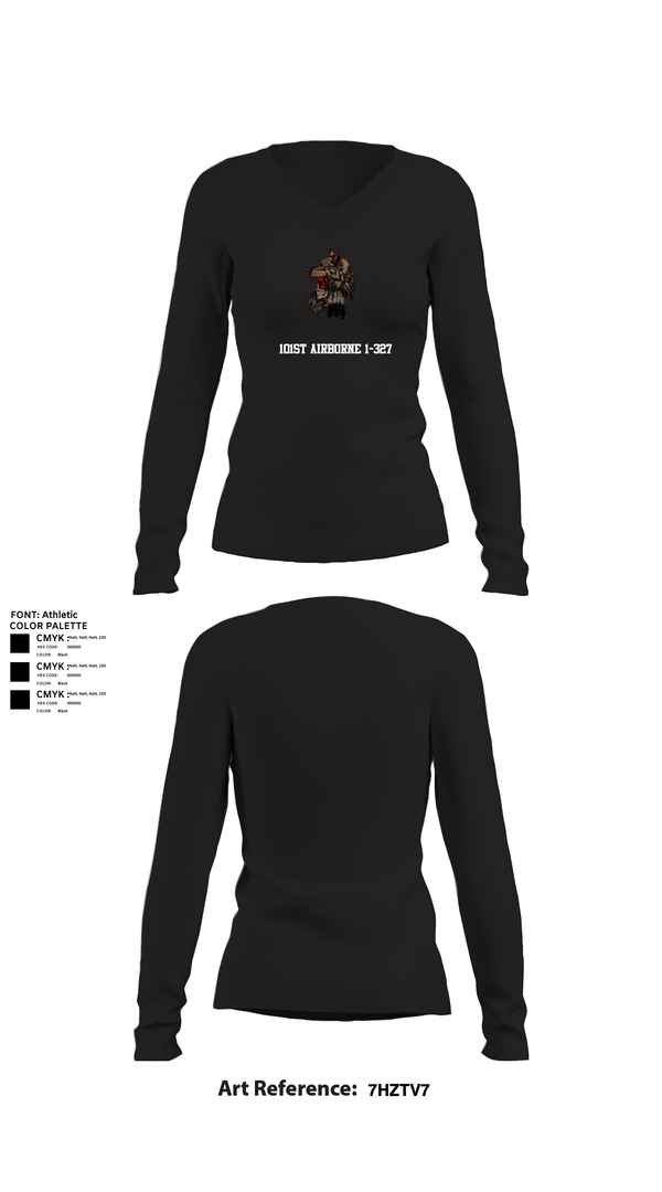 Womens Long Sleeve Vneck Shirt, 101st airborne 1-327, Army, Teamtime, Team time, sublimation, custom sports apparel, team uniforms, spirit wear, spiritwear, sports uniforms, custom shirts, team store, custom team store, fundraiser sports, apparel fundraiser