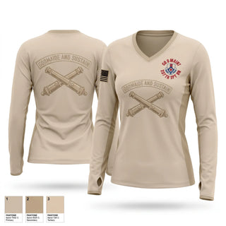 Womens Long Sleeve Vneck Shirt, A Battery 1-134th Field Artillery, Army, Teamtime, Team time, sublimation, custom sports apparel, team uniforms, spirit wear, spiritwear, sports uniforms, custom shirts, team store, custom team store, fundraiser sports, apparel fundraiser