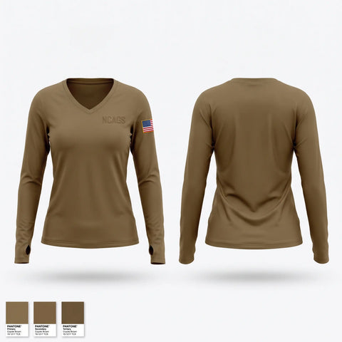 Womens Long Sleeve Vneck Shirt, NCAGS, Navy, Teamtime, Team time, sublimation, custom sports apparel, team uniforms, spirit wear, spiritwear, sports uniforms, custom shirts, team store, custom team store, fundraiser sports, apparel fundraiser