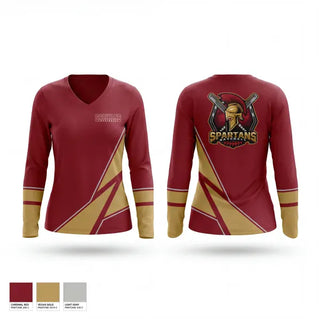 Womens Long Sleeve Vneck Shirt, Mid TN Spartans, Baseball, Teamtime, Team time, sublimation, custom sports apparel, team uniforms, spirit wear, spiritwear, sports uniforms, custom shirts, team store, custom team store, fundraiser sports, apparel fundraiser