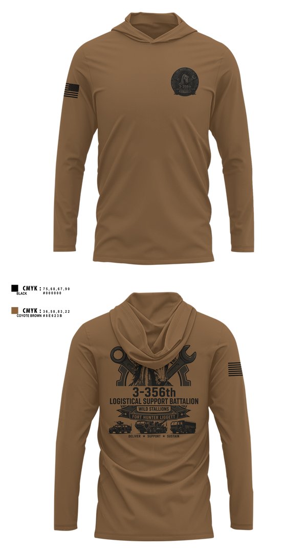 Long Sleeve Hooded Sun Shirt, 3-356 LSB (Wild Stallions), Army, Teamtime, Team time, sublimation, custom sports apparel, team uniforms, spirit wear, spiritwear, sports uniforms, custom shirts, team store, custom team store, fundraiser sports, apparel fundraiser