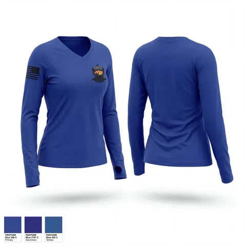 Womens Long Sleeve Vneck Shirt, Sahuarita NJROTC, Navy, Teamtime, Team time, sublimation, custom sports apparel, team uniforms, spirit wear, spiritwear, sports uniforms, custom shirts, team store, custom team store, fundraiser sports, apparel fundraiser