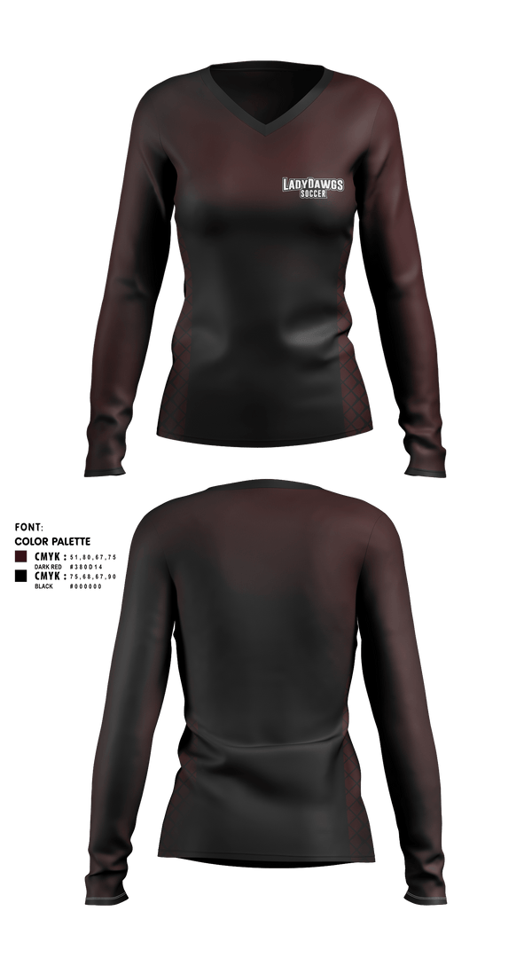 Women's Long Sleeve Vneck Shirt, LadyDawgs, Women's Soccer, Teamtime, Team time, sublimation, custom sports apparel, team uniforms, spirit wear, spiritwear, sports uniforms, custom shirts, team store, custom team store, fundraiser sports, apparel fundraiser