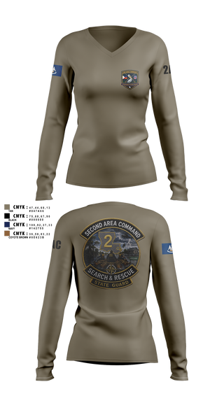 Womens Long Sleeve Vneck Shirt, Louisiana State Guard, Army, Teamtime, Team time, sublimation, custom sports apparel, team uniforms, spirit wear, spiritwear, sports uniforms, custom shirts, team store, custom team store, fundraiser sports, apparel fundraiser