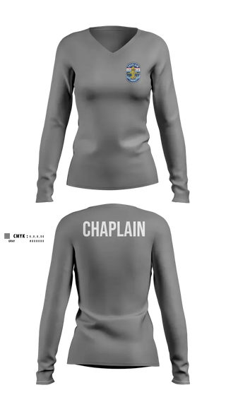 Womens Long Sleeve Vneck Shirt, Chaplain, Police, Teamtime, Team time, sublimation, custom sports apparel, team uniforms, spirit wear, spiritwear, sports uniforms, custom shirts, team store, custom team store, fundraiser sports, apparel fundraiser