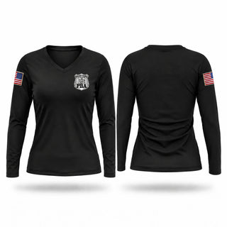 Womens Long Sleeve Vneck Shirt, Pelham Manor PBA, Police, Teamtime, Team time, sublimation, custom sports apparel, team uniforms, spirit wear, spiritwear, sports uniforms, custom shirts, team store, custom team store, fundraiser sports, apparel fundraiser