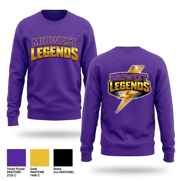 Crew Neck Sweatshirt, Midwest Legends Cheer, Cheer, Teamtime, Team time, sublimation, custom sports apparel, team uniforms, spirit wear, spiritwear, sports uniforms, custom shirts, team store, custom team store, fundraiser sports, apparel fundraiser