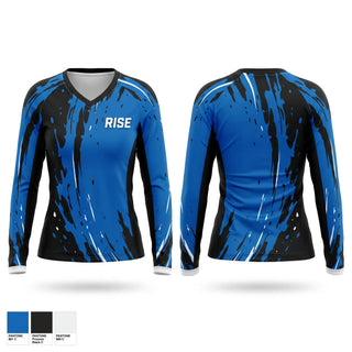 Womens Long Sleeve Vneck Shirt, RISE, Women's Volleyball, Teamtime, Team time, sublimation, custom sports apparel, team uniforms, spirit wear, spiritwear, sports uniforms, custom shirts, team store, custom team store, fundraiser sports, apparel fundraiser