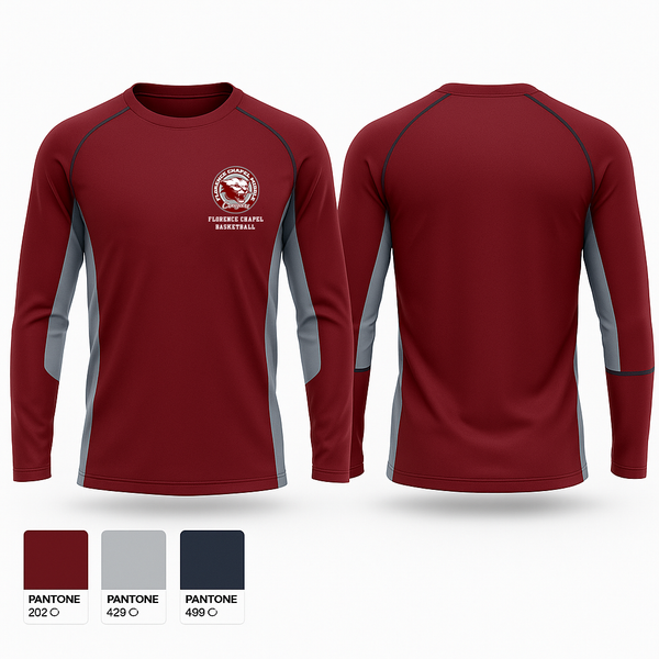 Long Sleeve Performance Shirt, Florence Chapel Middle School Basketball, Men's Basketball, Teamtime, Team time, sublimation, custom sports apparel, team uniforms, spirit wear, spiritwear, sports uniforms, custom shirts, team store, custom team store, fundraiser sports, apparel fundraiser