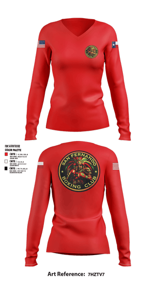 Womens Long Sleeve Vneck Shirt, San Fernando Boxing Club, Spirit Store, Teamtime, Team time, sublimation, custom sports apparel, team uniforms, spirit wear, spiritwear, sports uniforms, custom shirts, team store, custom team store, fundraiser sports, apparel fundraiser