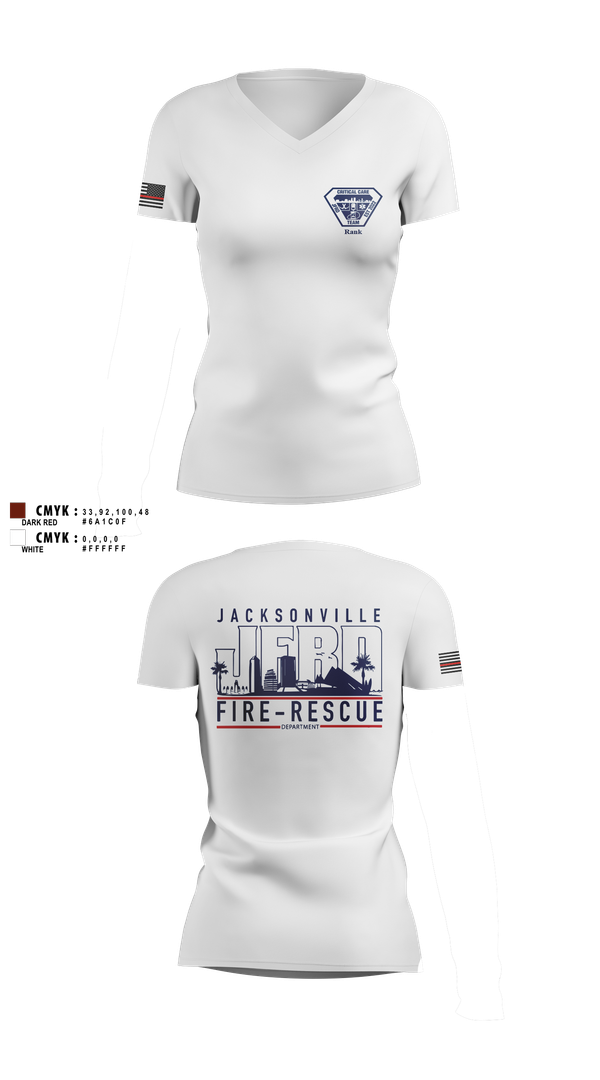 Womens Short Sleeve Vneck Shirt, JFRD Critical Care Team, Fire Department, Teamtime, Team time, sublimation, custom sports apparel, team uniforms, spirit wear, spiritwear, sports uniforms, custom shirts, team store, custom team store, fundraiser sports, apparel fundraiser