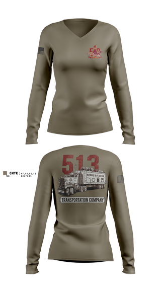 Womens Long Sleeve Vneck Shirt, 513th Transportation Company, Army, Teamtime, Team time, sublimation, custom sports apparel, team uniforms, spirit wear, spiritwear, sports uniforms, custom shirts, team store, custom team store, fundraiser sports, apparel fundraiser