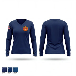 Womens Long Sleeve Vneck Shirt, Wayne Township Volunteer Fire Department, Fire Department, Teamtime, Team time, sublimation, custom sports apparel, team uniforms, spirit wear, spiritwear, sports uniforms, custom shirts, team store, custom team store, fundraiser sports, apparel fundraiser