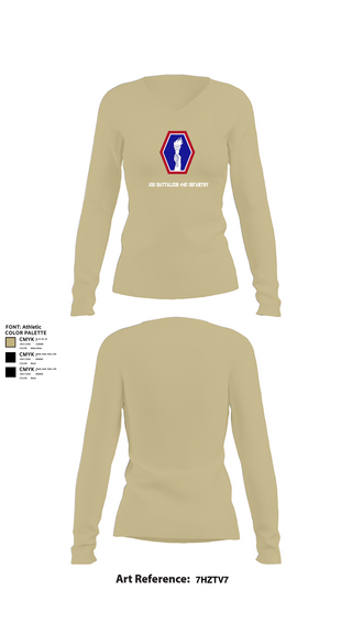 Womens Long Sleeve Vneck Shirt, 100 Battalion 442 Infantry, Army, Teamtime, Team time, sublimation, custom sports apparel, team uniforms, spirit wear, spiritwear, sports uniforms, custom shirts, team store, custom team store, fundraiser sports, apparel fundraiser