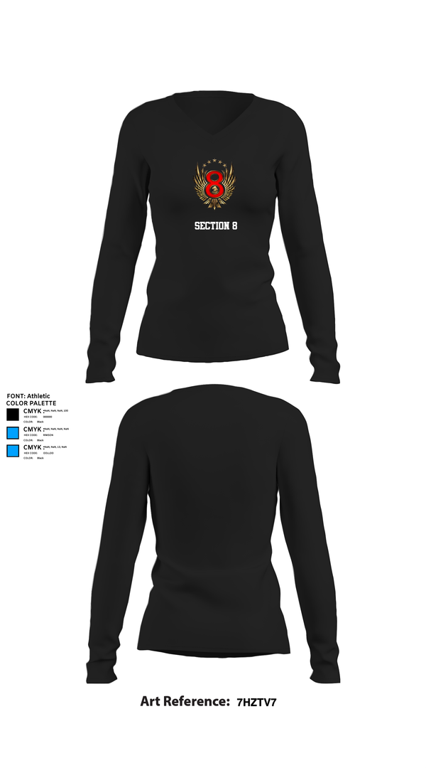 Womens Long Sleeve Vneck Shirt, Section 8, , Teamtime, Team time, sublimation, custom sports apparel, team uniforms, spirit wear, spiritwear, sports uniforms, custom shirts, team store, custom team store, fundraiser sports, apparel fundraiser