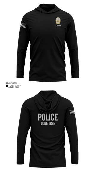 Long Sleeve Performance Shirt with hood, Lone Tree Police Department, Police, Teamtime, Team time, sublimation, custom sports apparel, team uniforms, spirit wear, spiritwear, sports uniforms, custom shirts, team store, custom team store, fundraiser sports, apparel fundraiser