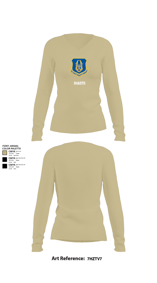 Womens Long Sleeve Vneck Shirt, 94ASTS, Air Force, Teamtime, Team time, sublimation, custom sports apparel, team uniforms, spirit wear, spiritwear, sports uniforms, custom shirts, team store, custom team store, fundraiser sports, apparel fundraiser