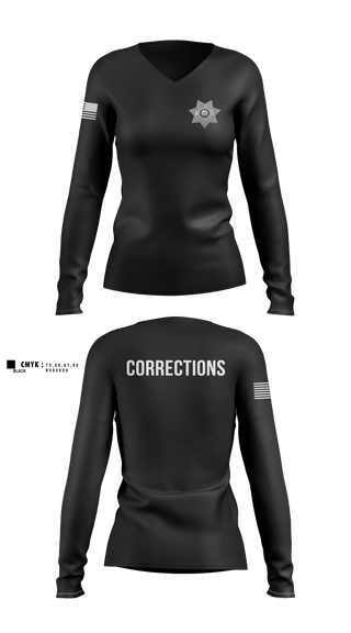 Womens Long Sleeve Vneck Shirt, Orleans County Corrections, Police, Teamtime, Team time, sublimation, custom sports apparel, team uniforms, spirit wear, spiritwear, sports uniforms, custom shirts, team store, custom team store, fundraiser sports, apparel fundraiser