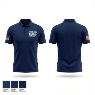 Short Sleeve Performance Polo, West High Rebel Company, Navy, Teamtime, Team time, sublimation, custom sports apparel, team uniforms, spirit wear, spiritwear, sports uniforms, custom shirts, team store, custom team store, fundraiser sports, apparel fundraiser