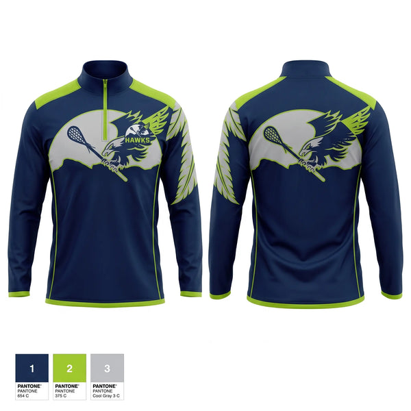 Quarter Zip Jacket, Chilliwack Hawks, Men's Lacrosse, Teamtime, Team time, sublimation, custom sports apparel, team uniforms, spirit wear, spiritwear, sports uniforms, custom shirts, team store, custom team store, fundraiser sports, apparel fundraiser